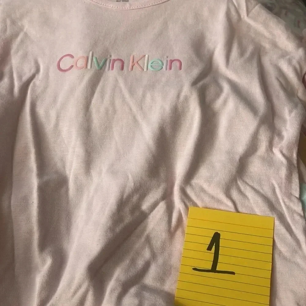 Calvin Klein pink 3 piece shirt set Jean Shorts Striped shirt #1